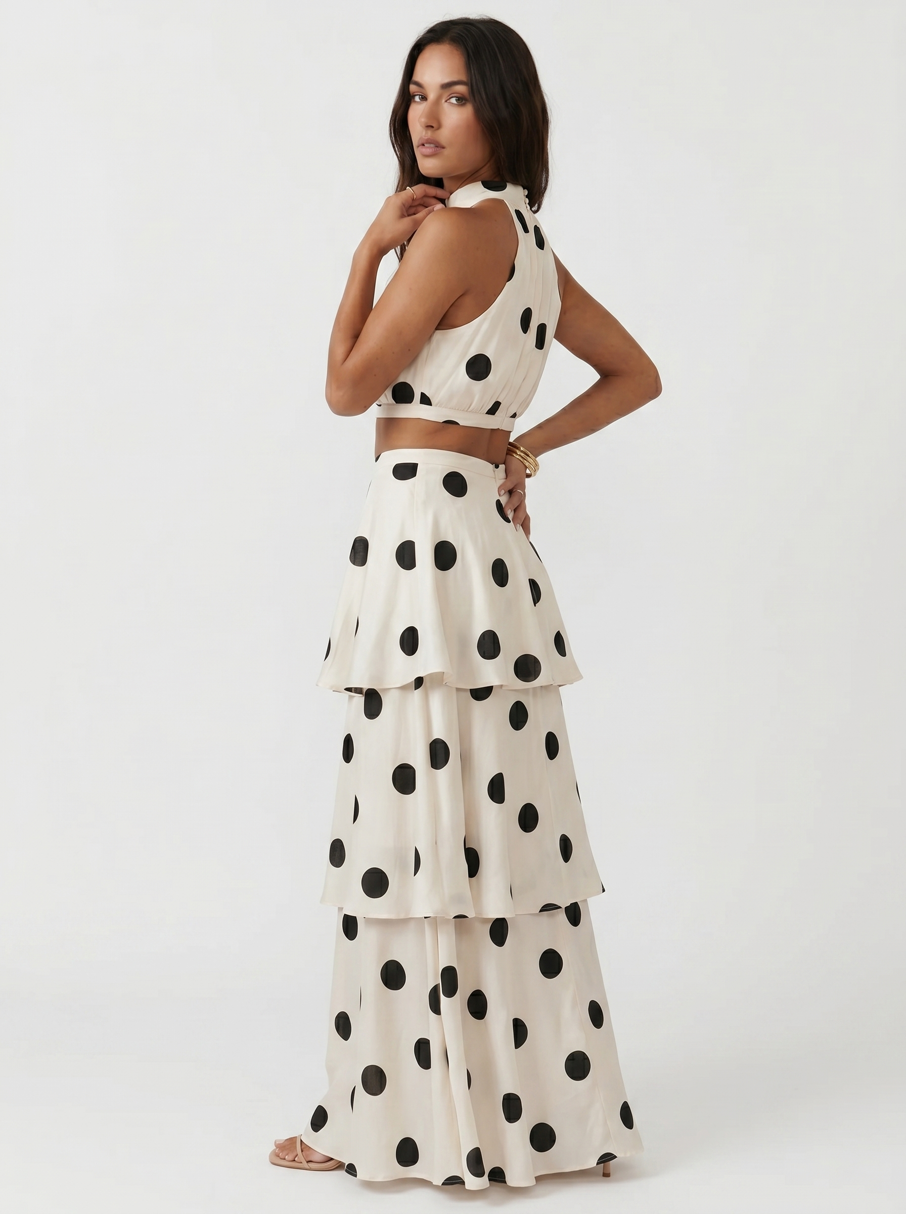 Polka Dot Blouse and Maxi Skirt Ensemble