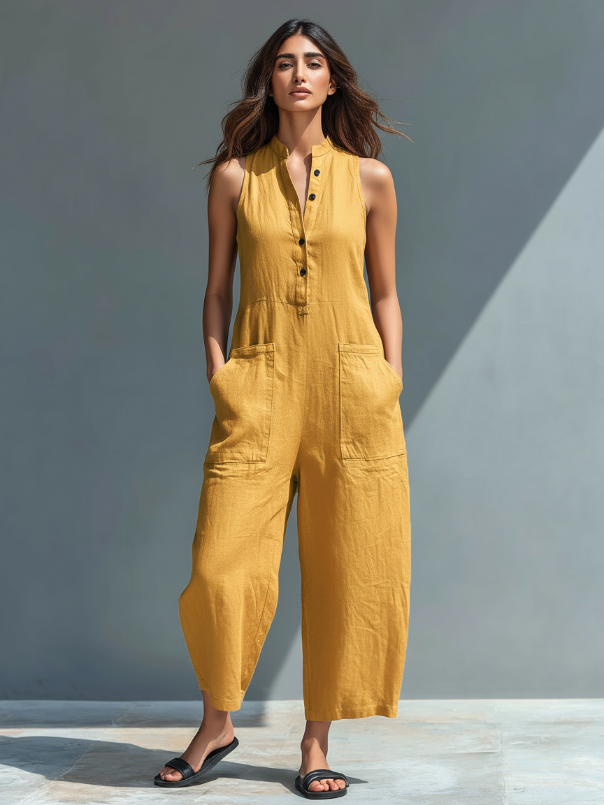 Silvia | Sleeveless Minimalist Dungarees