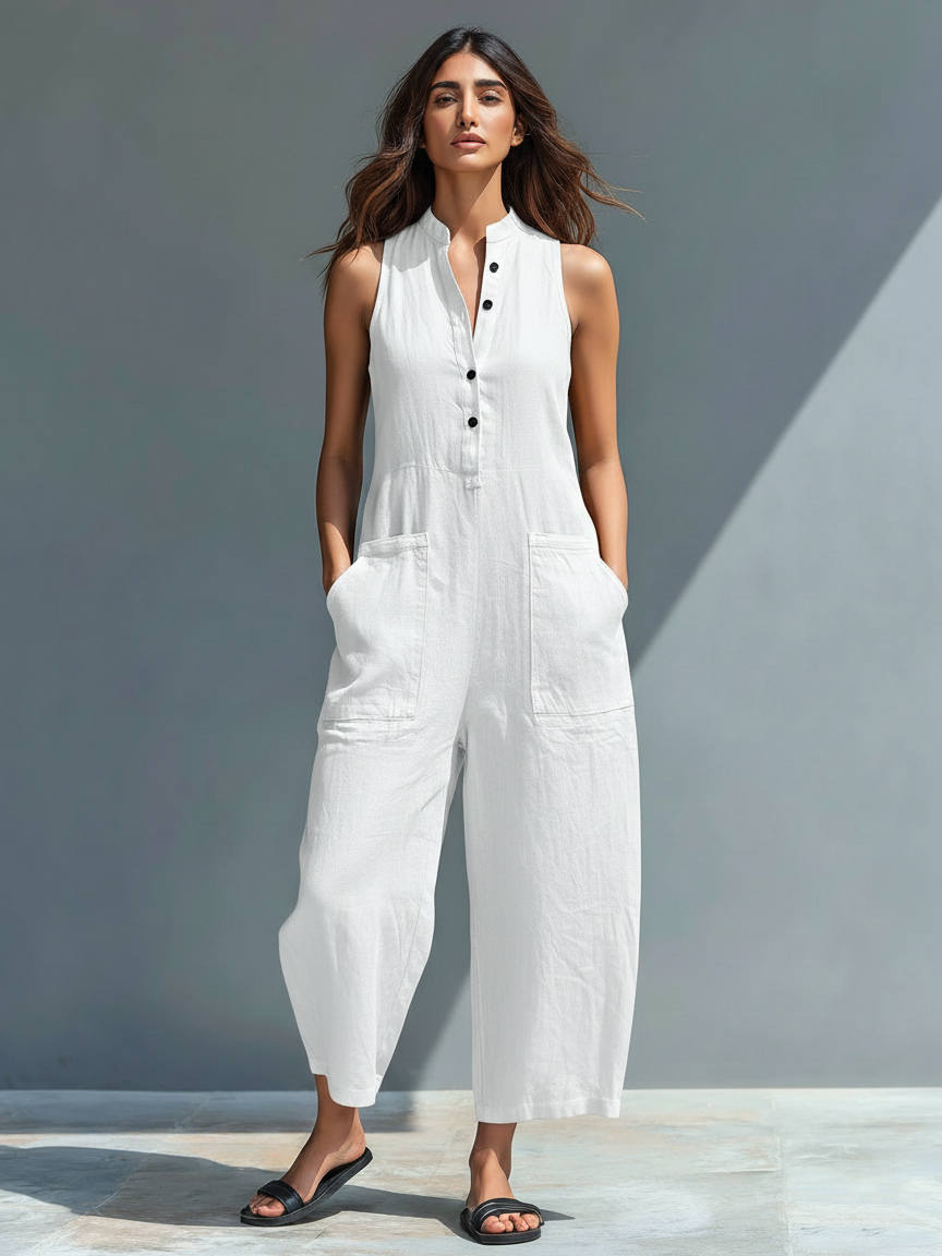 Silvia | Sleeveless Minimalist Dungarees