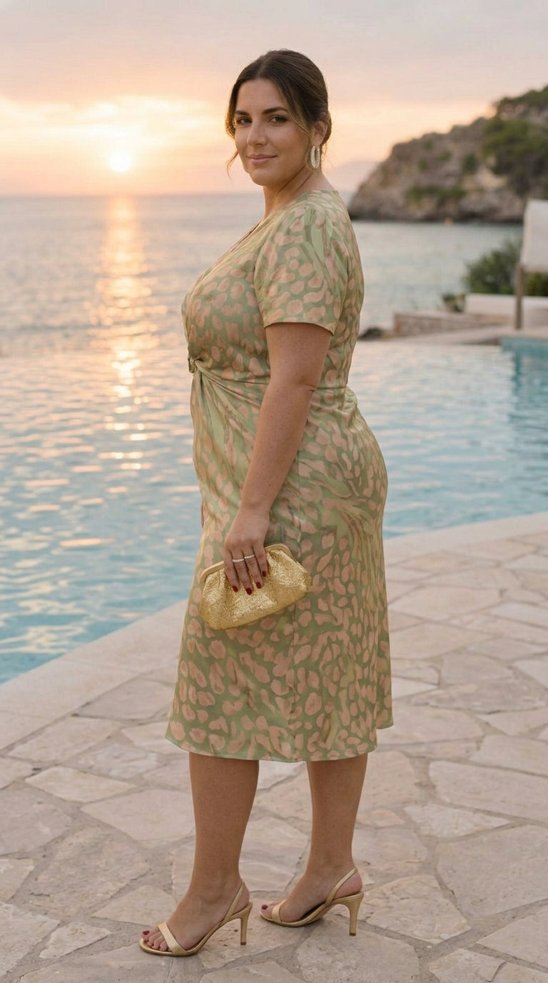 Flattering Midi Dress with Central Knot and Flowing Silhouette
