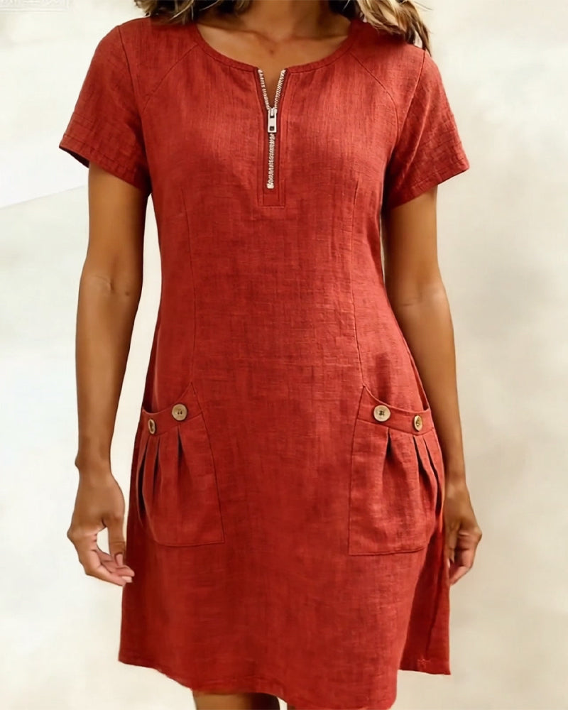 Patricia | Cotton Dress with Zipper Pocket