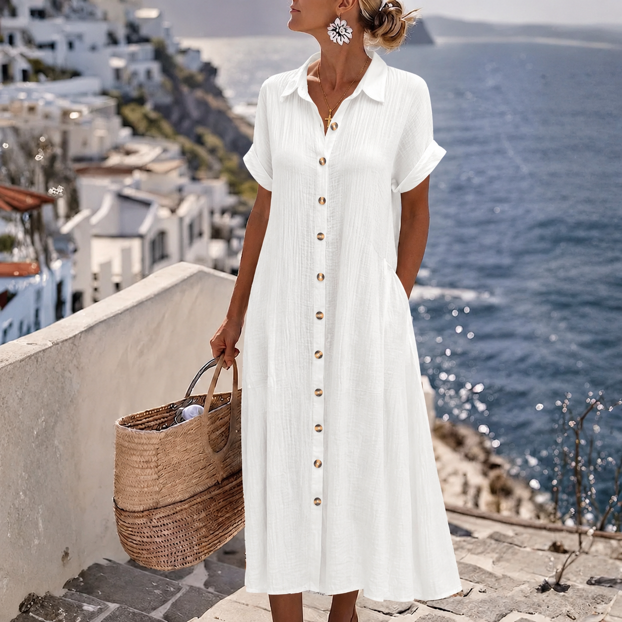 Livia | Effortless Button-Down Midi Dress for Summer