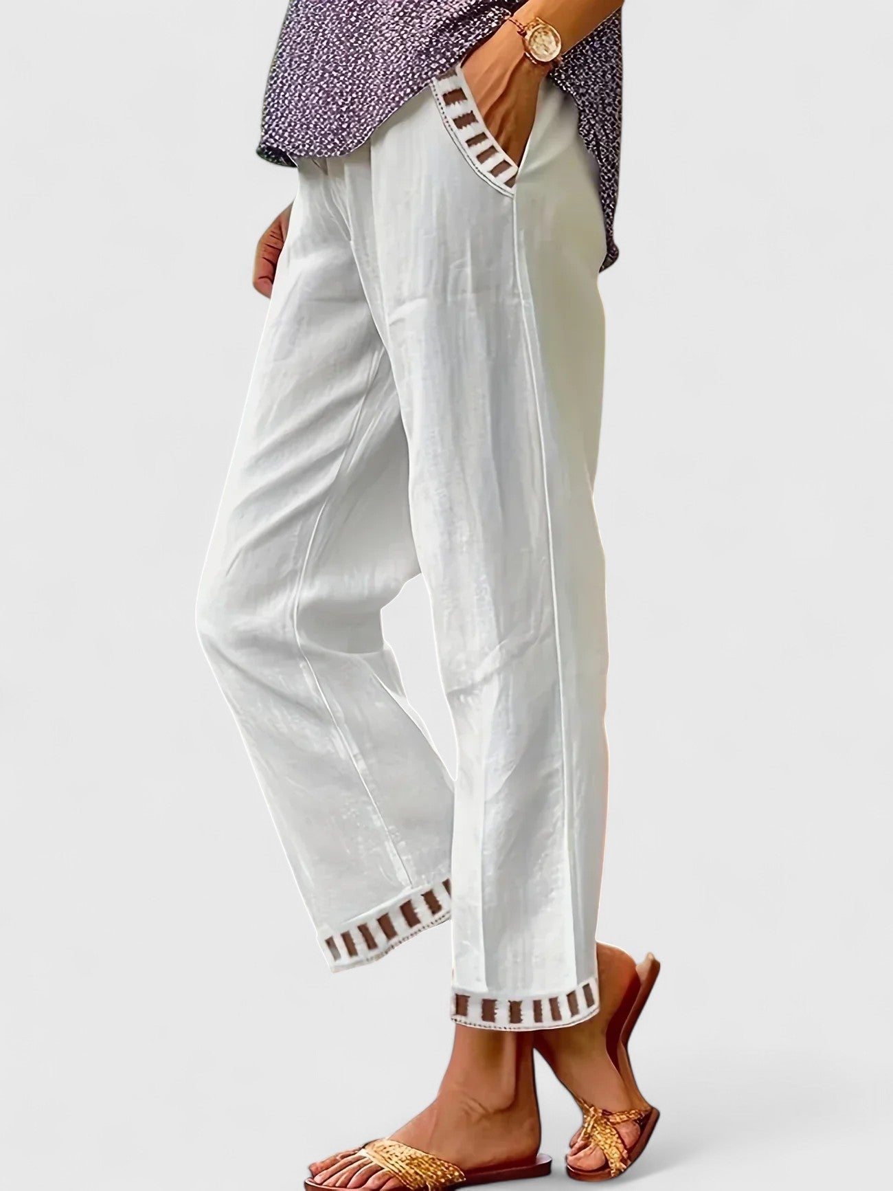 Delphine Contrast Trim Cropped Trousers