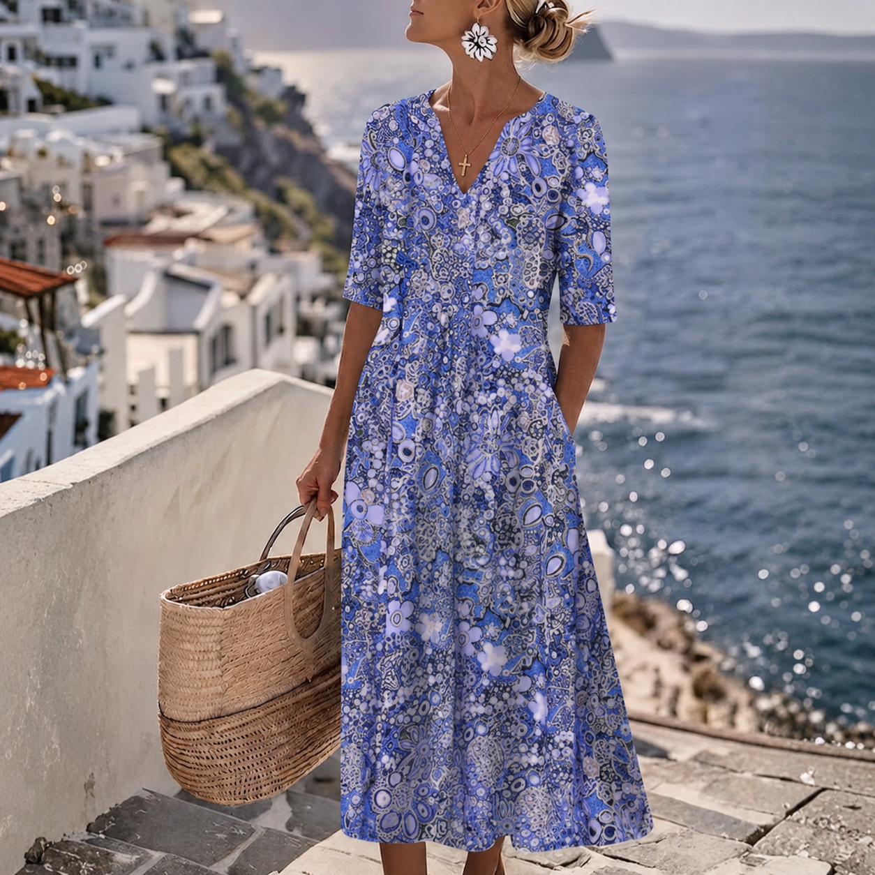 Janice | Chic Summer Midi Dress with Belly Coverage