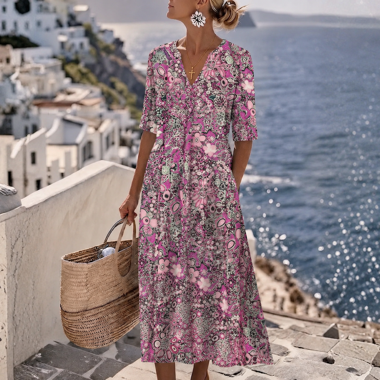 Janice | Chic Summer Midi Dress with Belly Coverage